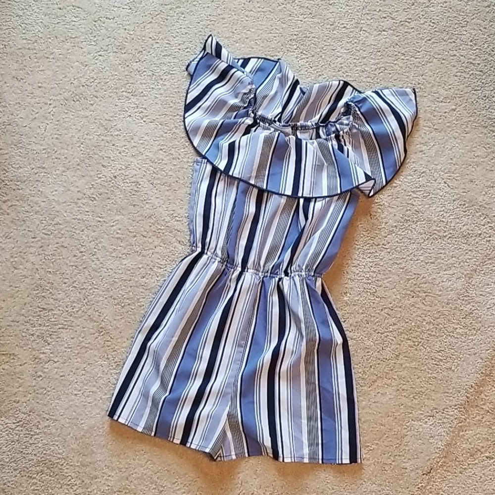 Girls blue striped short romper